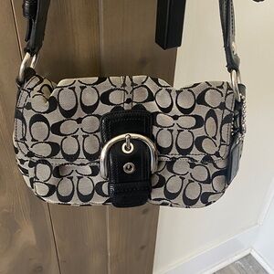Coach Black & Cream Signature Buckle Shoulder Bag
